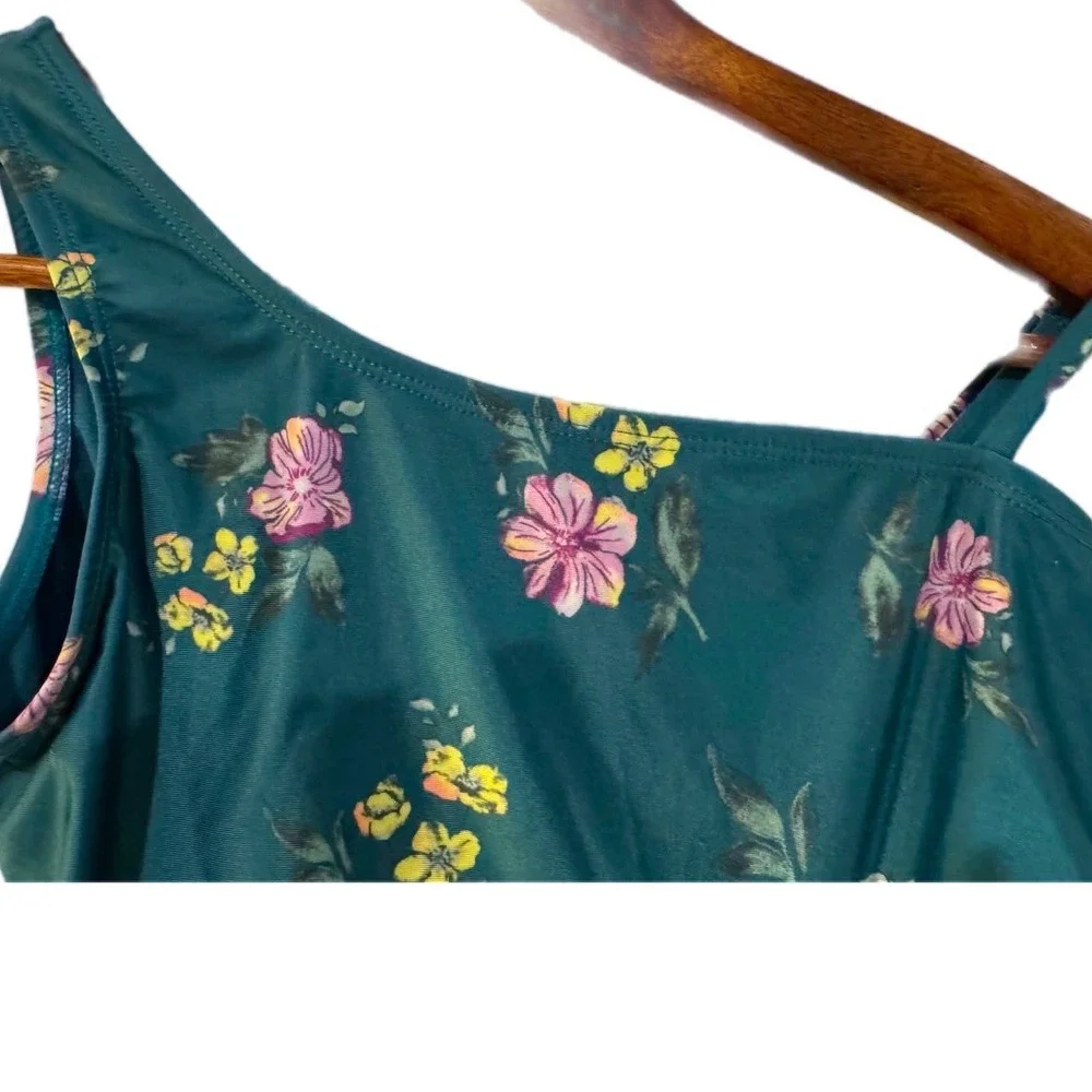 Justice One Piece Swimsuit‎ Kids Size 12/14 Teal Floral One Shoulder Excellent